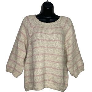 Nina Kendosa Paris Sweater Womens OS 3/4 Sleeve Wool Blend Preppy Boxy Striped